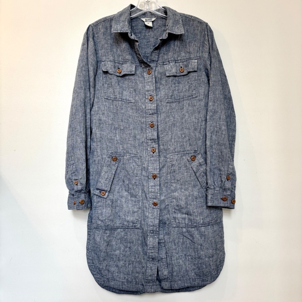 Duluth Trading Co Jean Denim Chambray Shirt Dress XS Blue Western Hemp Cotton